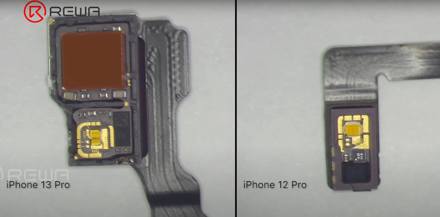 12 Compare with iPhone 12 Pro Obviously the dot projector of iPhone 13 Pro with flood illuminator integrated