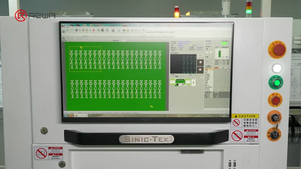 how iphone aftermarket battery bms boards are made A Sinic-Tek 3D SPI machine monitor displaying a panel inspection layout for solder paste quality control