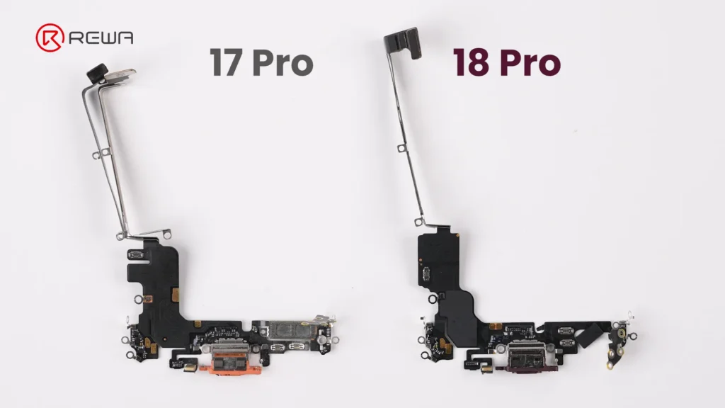 iphone 18 pro teardown: what changed inside and how does it affect repairability charging port flex comparison of iPhone 17 pro and iPhone 18 pro