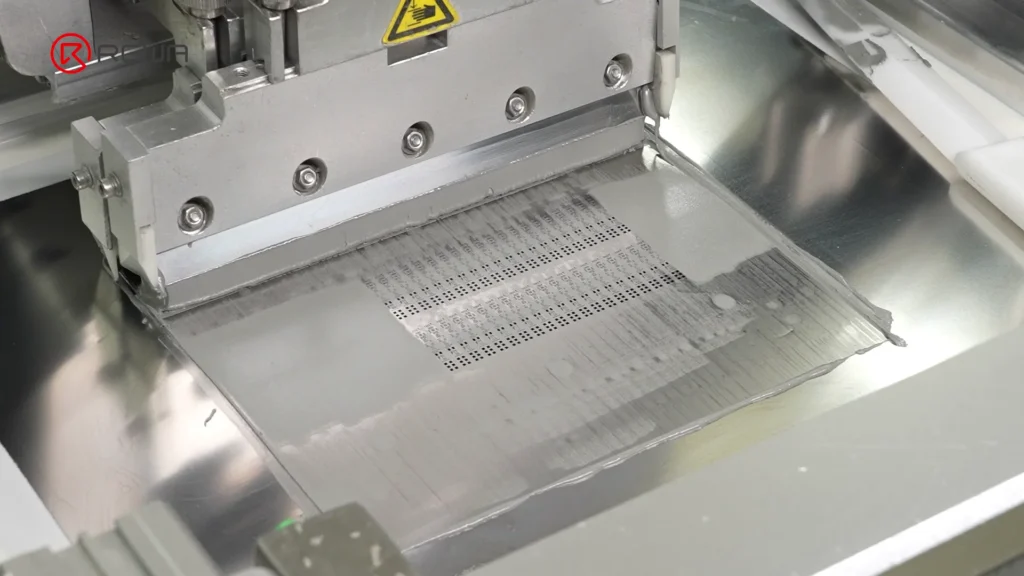 how iphone aftermarket battery bms boards are made Automated SMT squeegee applying gray solder paste over a stencil onto a BMS circuit board