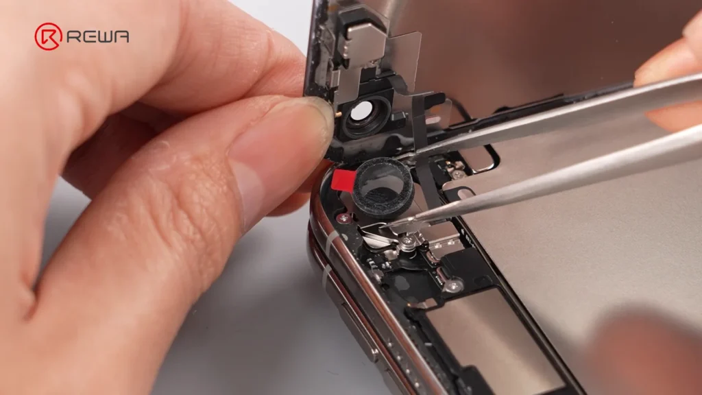 iphone duo teardown: double screens, double repair risk? covering the inner display front camera with a foam protector