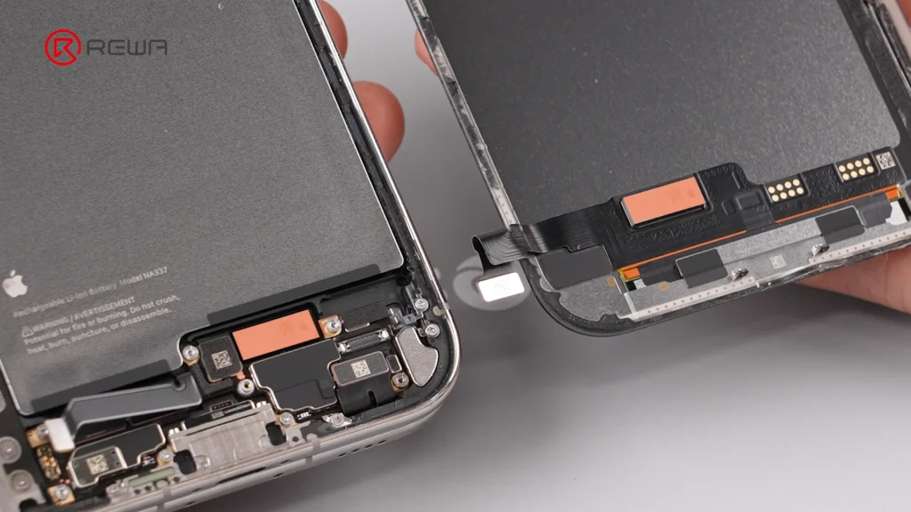 iphone duo teardown: double screens, double repair risk? the two display ICs sitting back to back